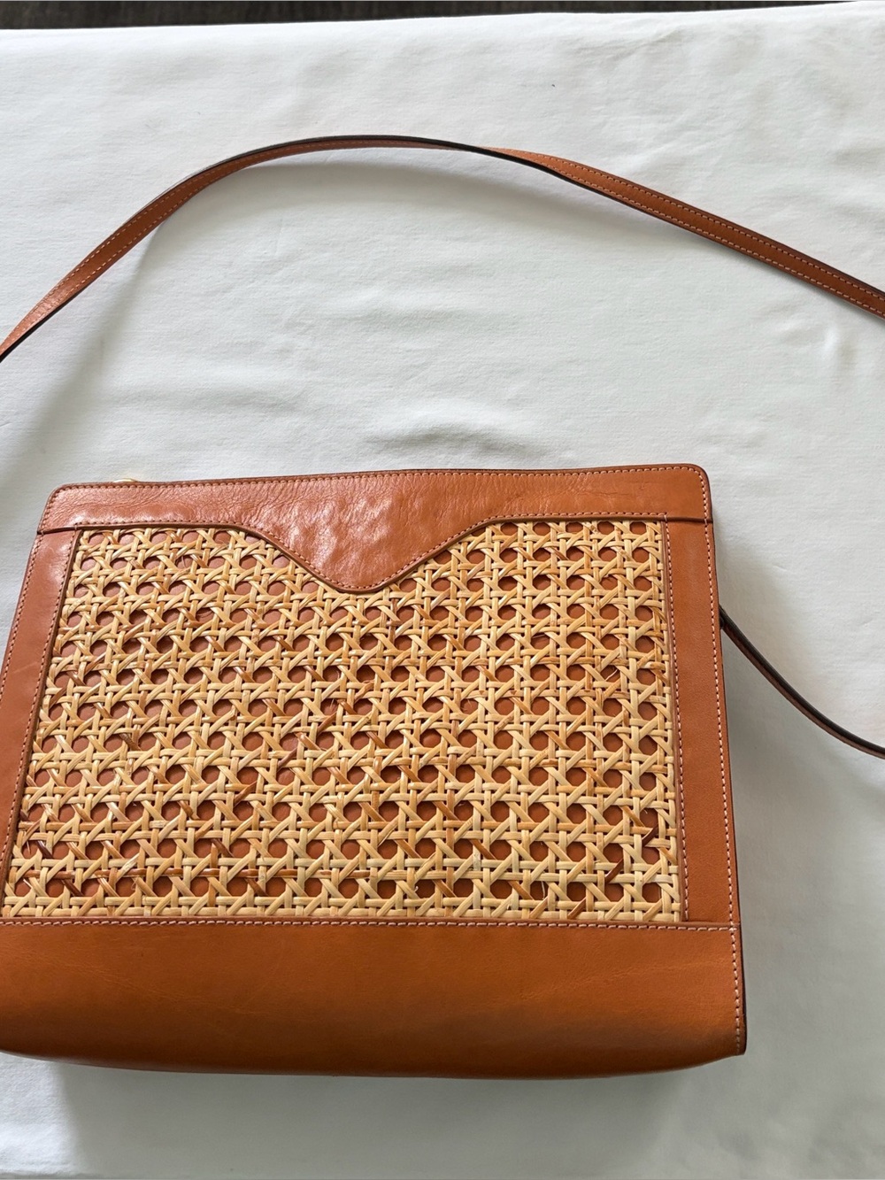 Palmgrens leather & rattan convertible bag- crossbody, shoulder or clutch